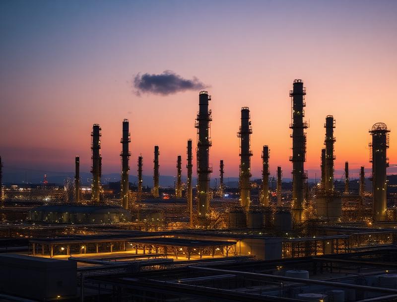 Oil refinery with distillation towers